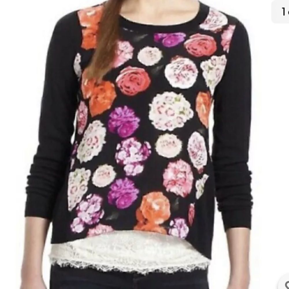 Anthropologie MOTH Snapshot Sweater Silk Floral FLOWER Lightweight Size S